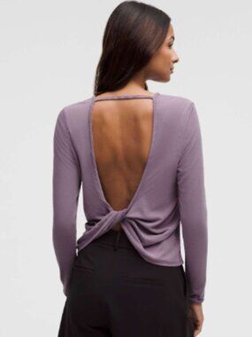 Lululemon Twist-Back Soft Ribbed Long-Sleeve Top - Size 6 in Purple Ash